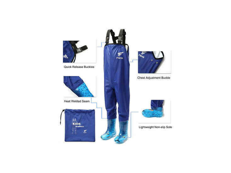 kinder waadpak PVC 8 fans blauw maat 22 tot 30