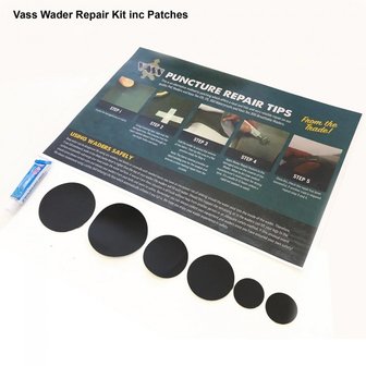 Vass Fishing Wader-reparatieset incl. patches Ongelukken gebeuren dus het is goed om te weten dat er een Wader-reparatieset bes