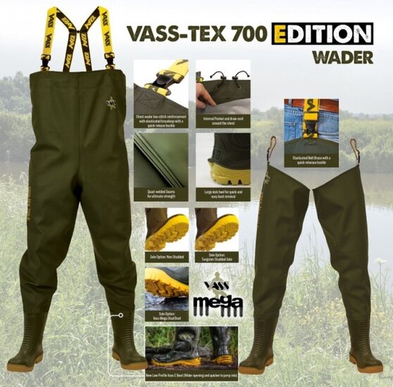 Vass E700 series chest wader maat 45 heavy duty waadpak
