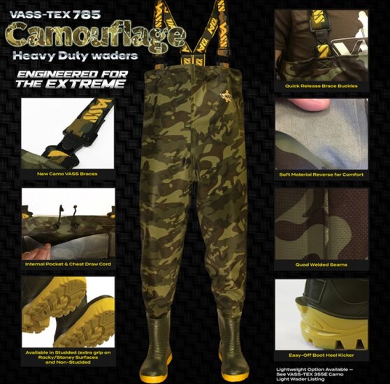 Vass E785 series Camo chest wader maat 45 heavy duty waadpak